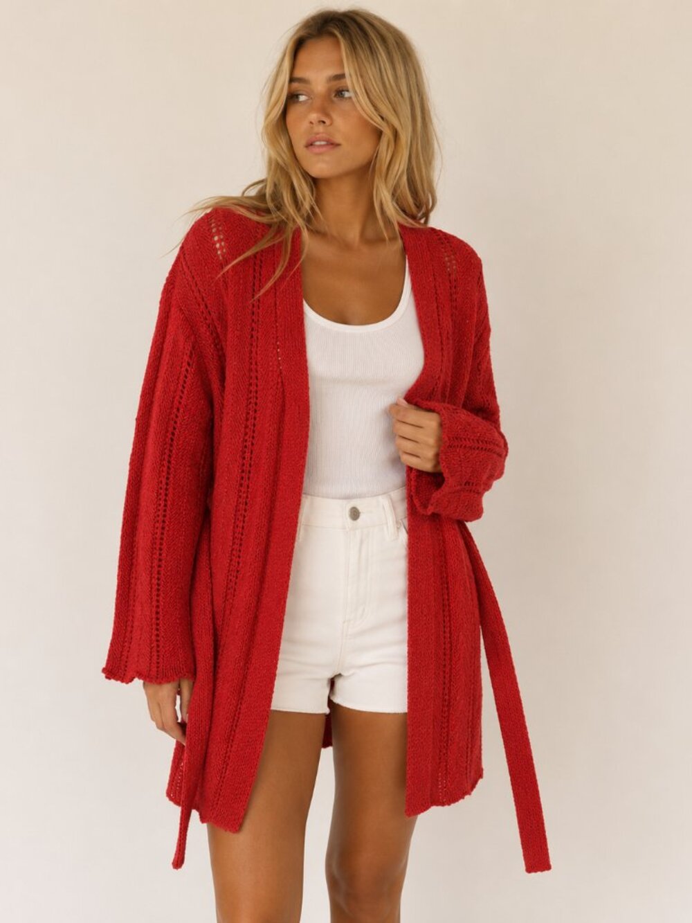 Anthropologie Red Knit Open-Front Cardigan